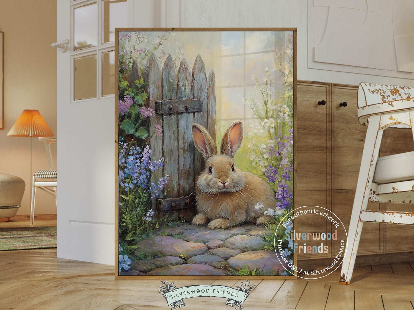 Bunny Print, Floral Bunny Nursery Wall Art, Woodland Wildflower Nursery Decor, Easter Farmhouse Wall Decor, Spring Farm Decor Digital Print