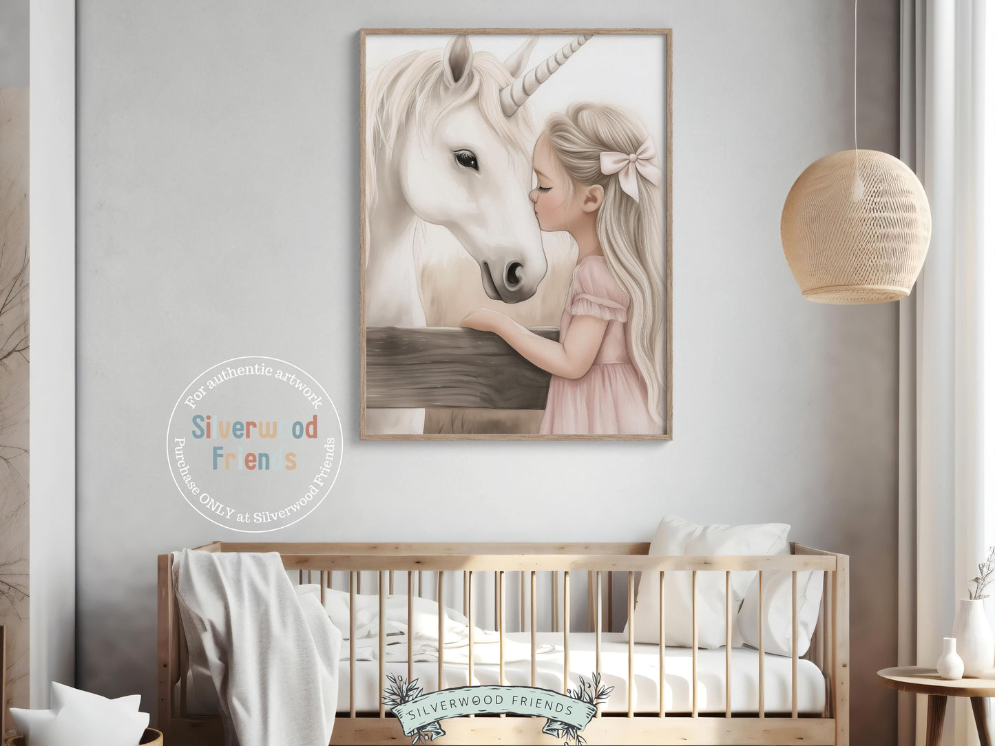 Baby Girl Unicorn Nursery Print, White Unicorn Horse Nursery Decor, Fairytale Nursery Wall Art, Little Girl's Fantasy Nursery Digital Print