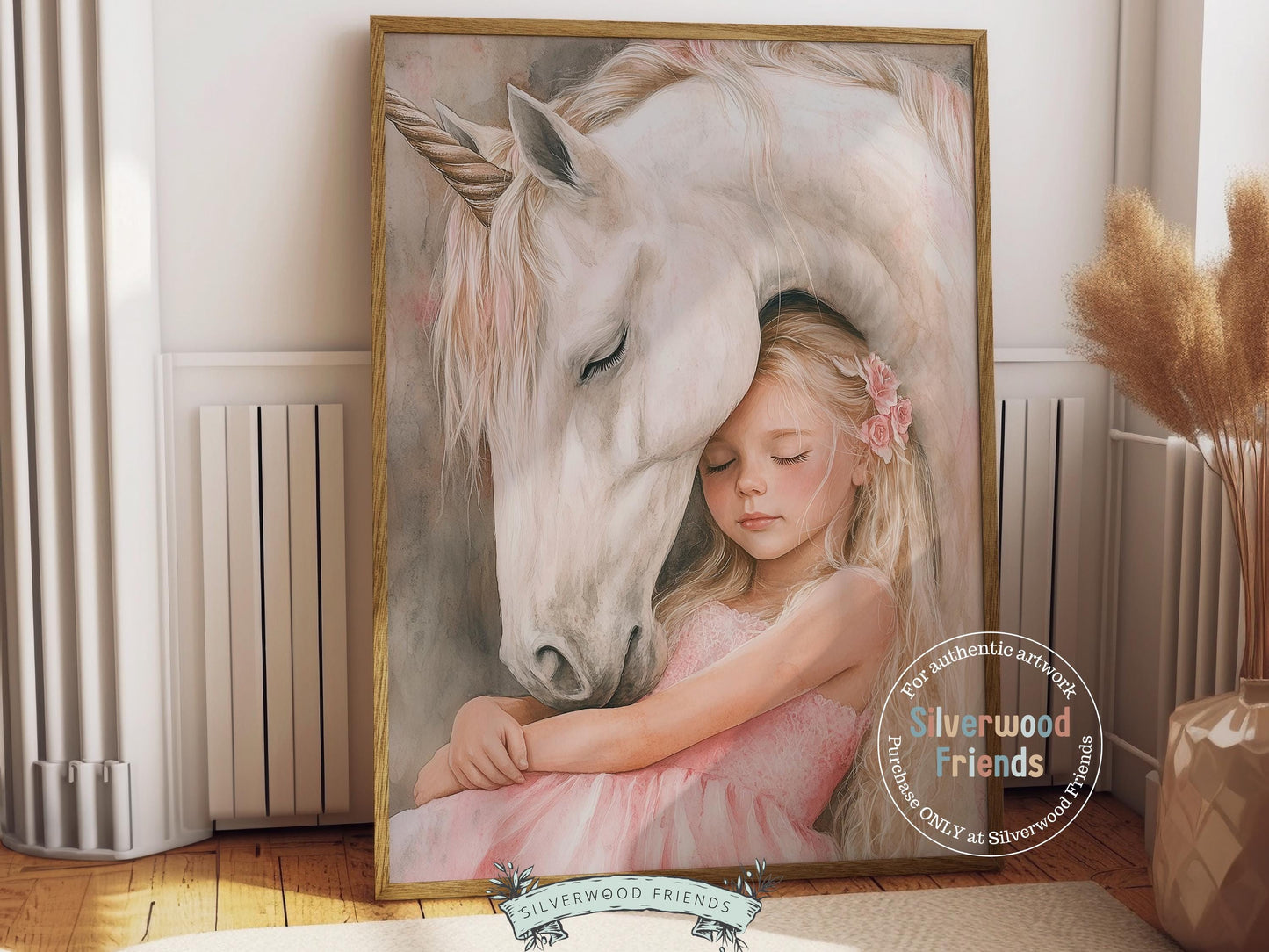 Baby Girl Unicorn Nursery Print, White Unicorn Horse Nursery Bedroom Decor, Little Girl's Fairytale Fantasy Nursery Wall Art Digital Print
