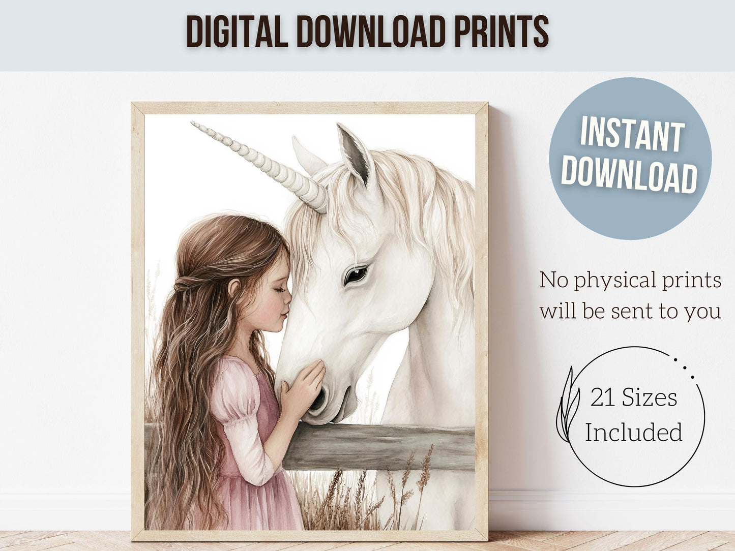 Unicorn Nursery Print, Unicorn Horse Nursery Bedroom Decor, Baby Girl Fairytale Nursery Wall Art, Toddler Girl Fantasy Nursery Digital Print