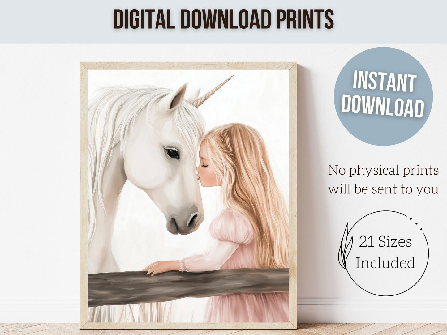 Unicorn Nursery Print, White Unicorn Horse Nursery Decor, Baby Girl Fairytale Nursery Wall Art, Little Girl's Fantasy Nursery Digital Print