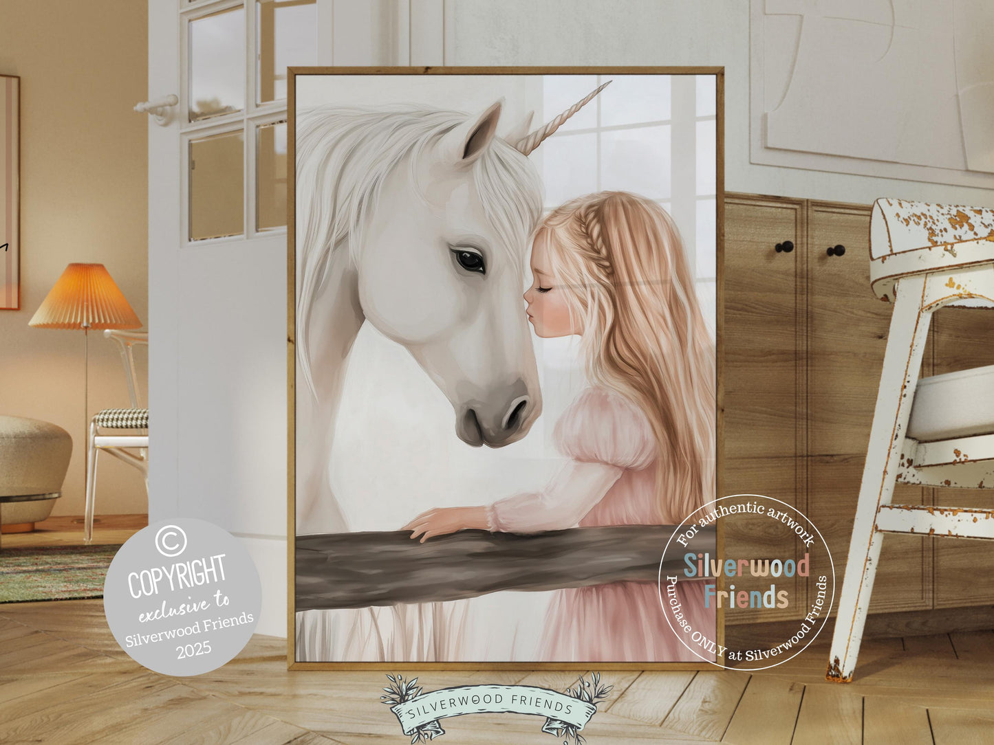 Unicorn Nursery Print, White Unicorn Horse Nursery Decor, Baby Girl Fairytale Nursery Wall Art, Little Girl's Fantasy Nursery Digital Print