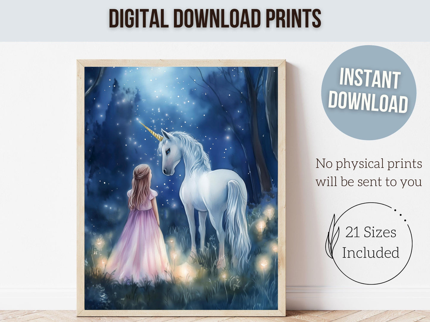 Unicorn Nursery Print, Unicorn Horse Nursery Bedroom Decor, Baby Girl Fairytale Nursery Wall Art, Toddler Girl Fantasy Nursery Digital Print