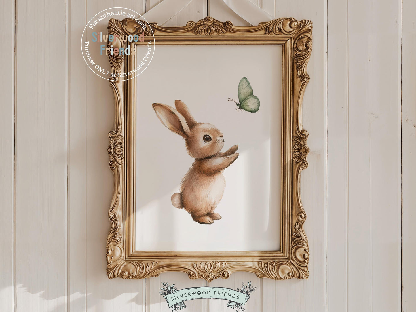 Bunny Nursery Print, Woodland Bunny Rabbit Nursery Decor, Kids Room Woodland Wall Decor,Unisex Neutral Farmhouse Nursery Decor Digital Print