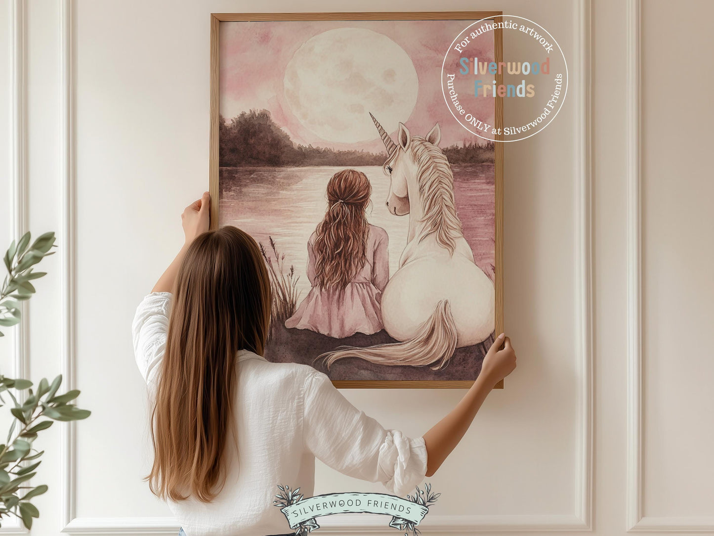 Baby Girl Unicorn Nursery Print, Pastel Pink Unicorn Nursery Bedroom Decor, Full Moon Fairytale Fantasy Nursery Wall Art Digital Print