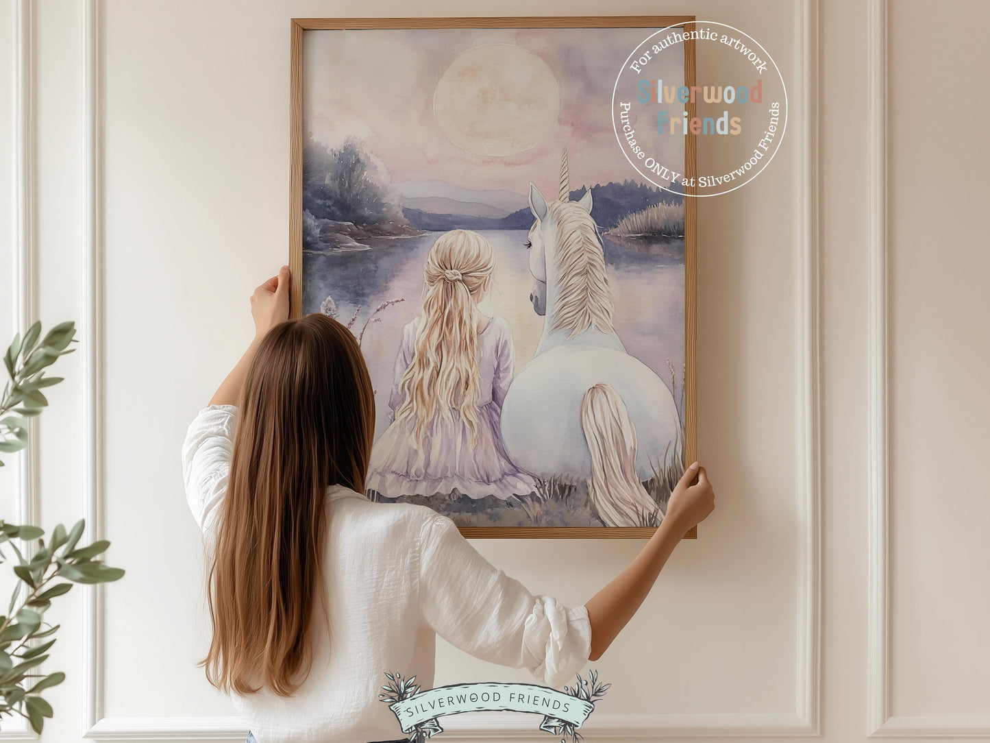 Baby Girl Unicorn Nursery Print, Pastel Purple Unicorn Nursery Bedroom Decor, Full Moon Fairytale Fantasy Nursery Wall Art Digital Print