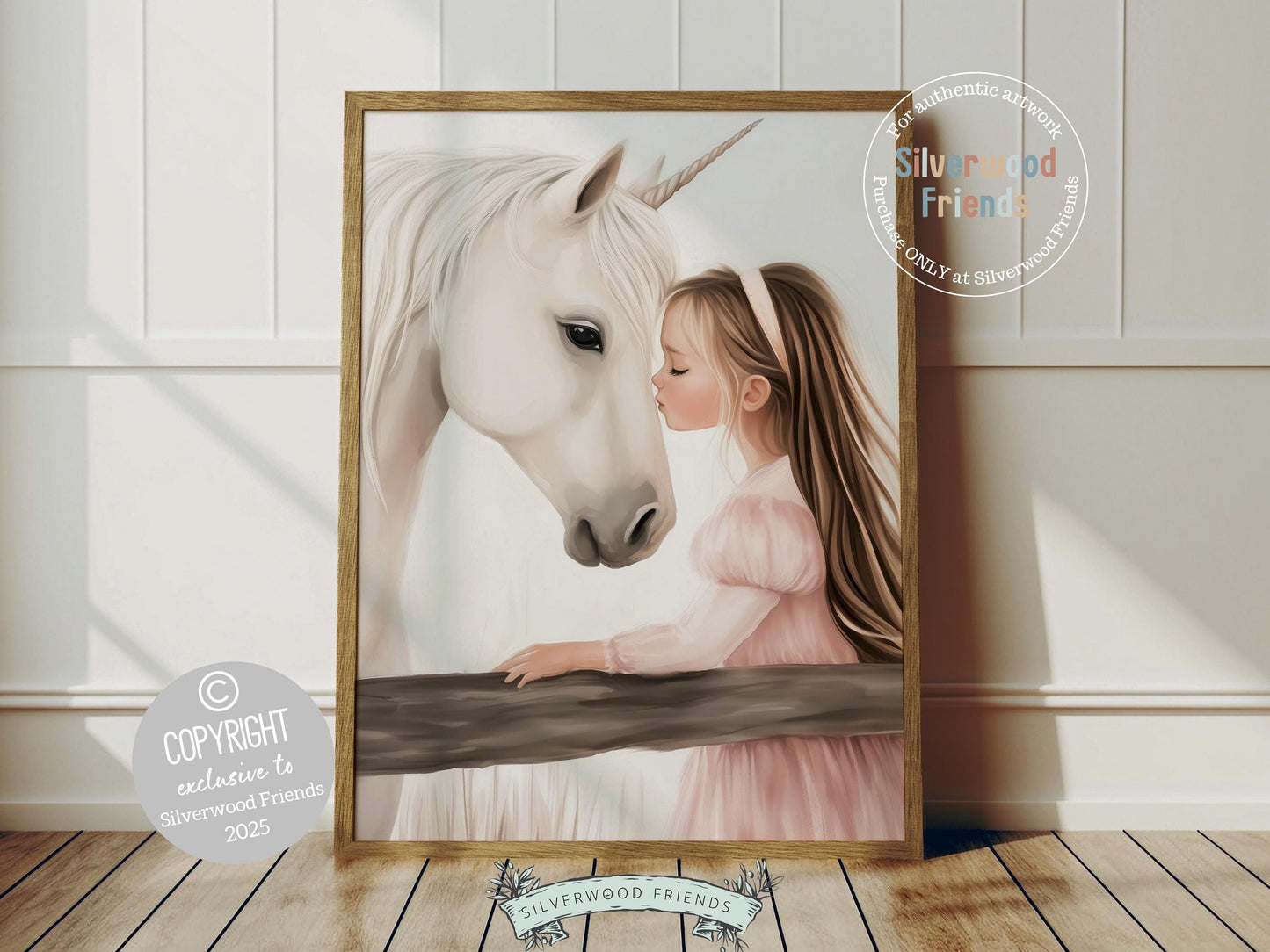 Create a dreamy fairytale nursery with our Unicorn Nursery Print, featuring a sweet moment between a little girl and her magical white unicorn at a paddock fence. A whimsical touch for your nursery decor and also makes a heartfelt baby shower gift that will be adored!
