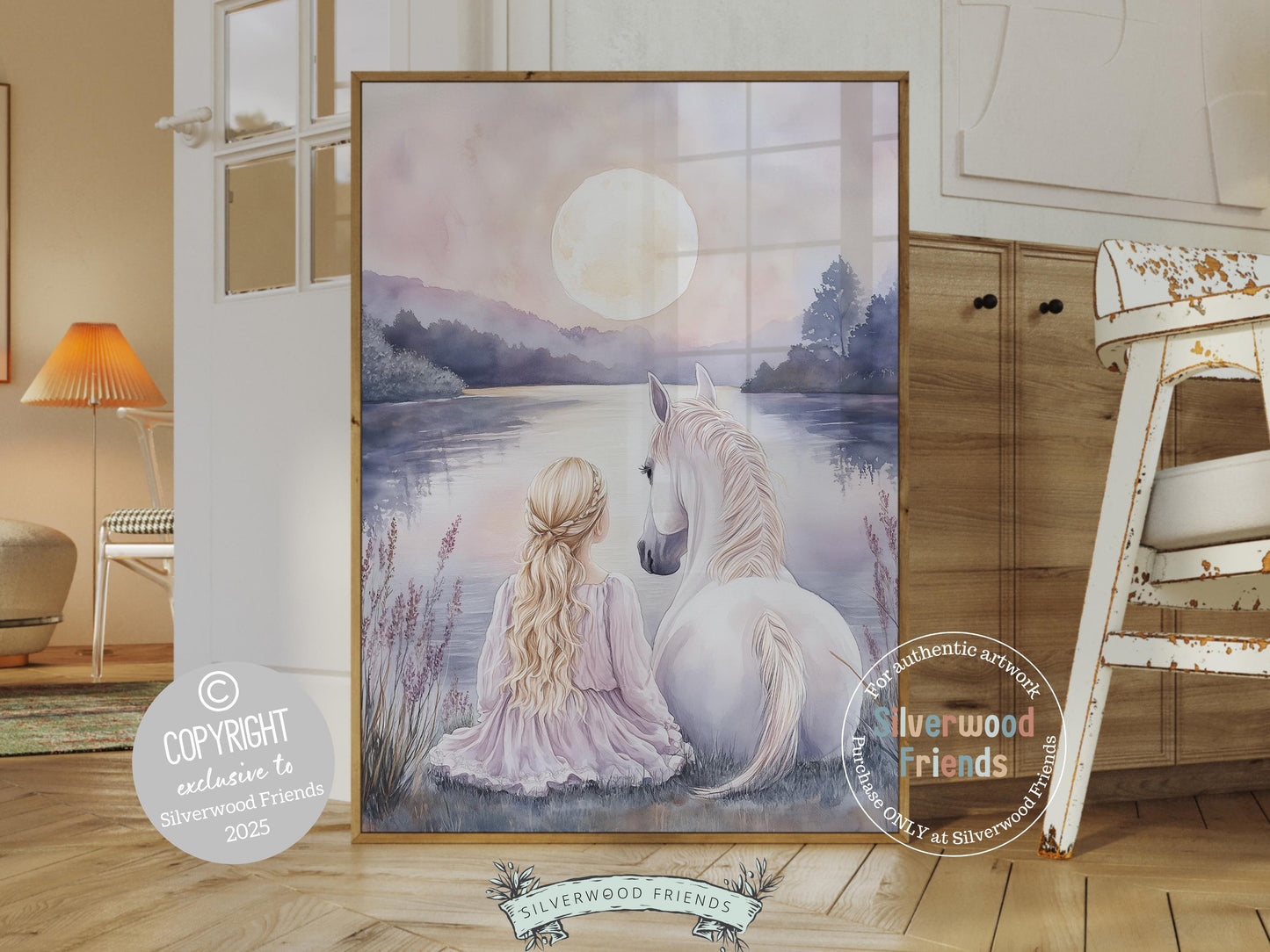 White Horse Print, Little Girl Horse Nursery Decor, Pastel Pink Horse Nursery Wall Art, Girl Horse Fairytale Princess Picture Digital Print
