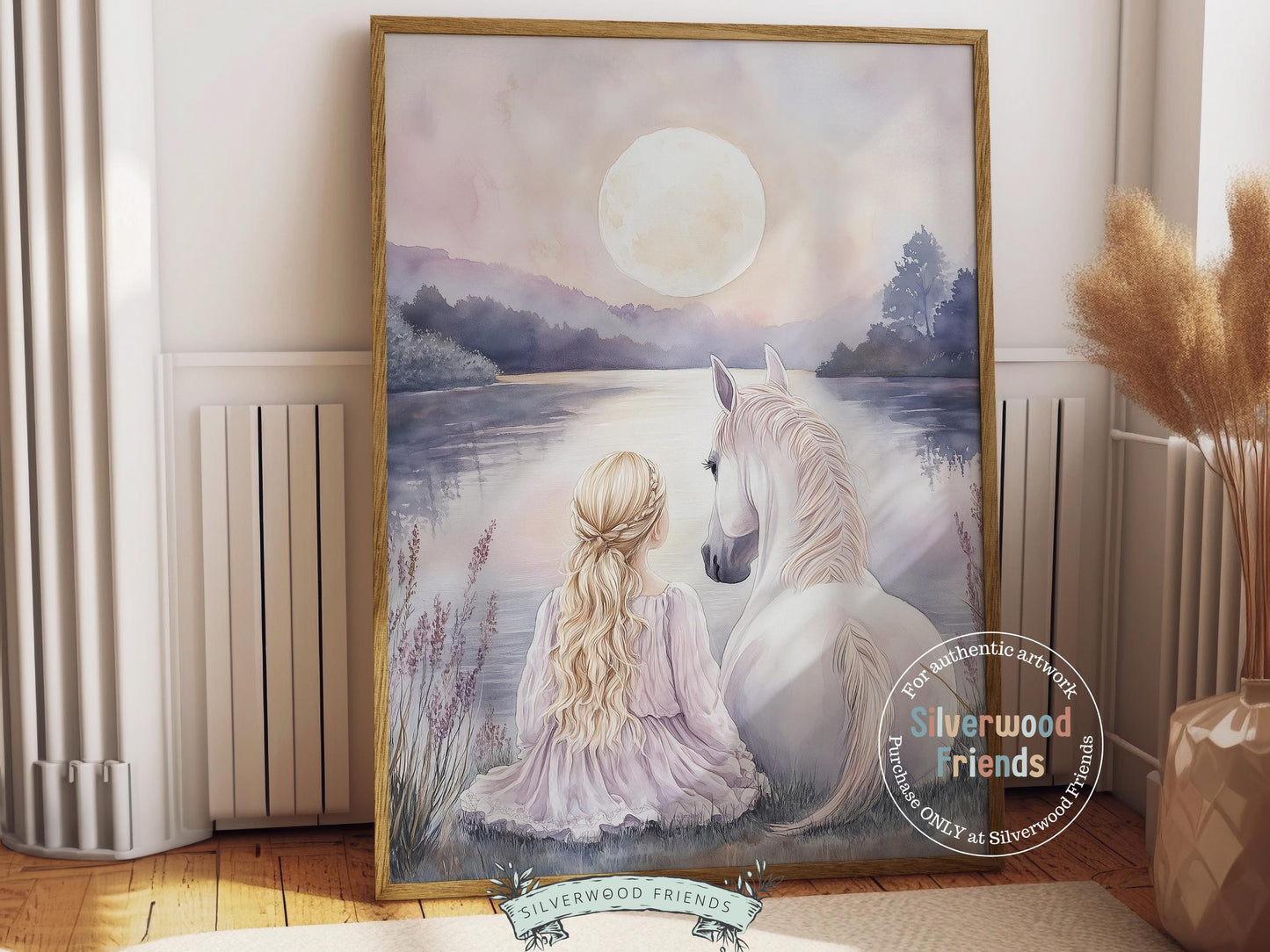 White Horse Print, Little Girl Horse Nursery Decor, Pastel Pink Horse Nursery Wall Art, Girl Horse Fairytale Princess Picture Digital Print