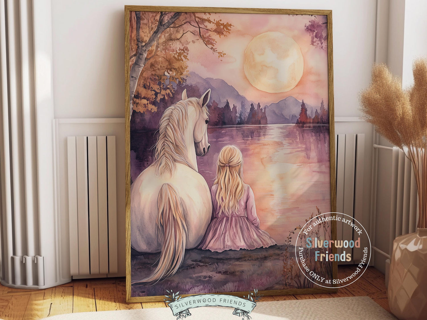 White Horse Print, Little Girl Horse Nursery Decor, Pastel Pink Horse Nursery Wall Art, Girl Horse Fairytale Princess Picture Digital Print