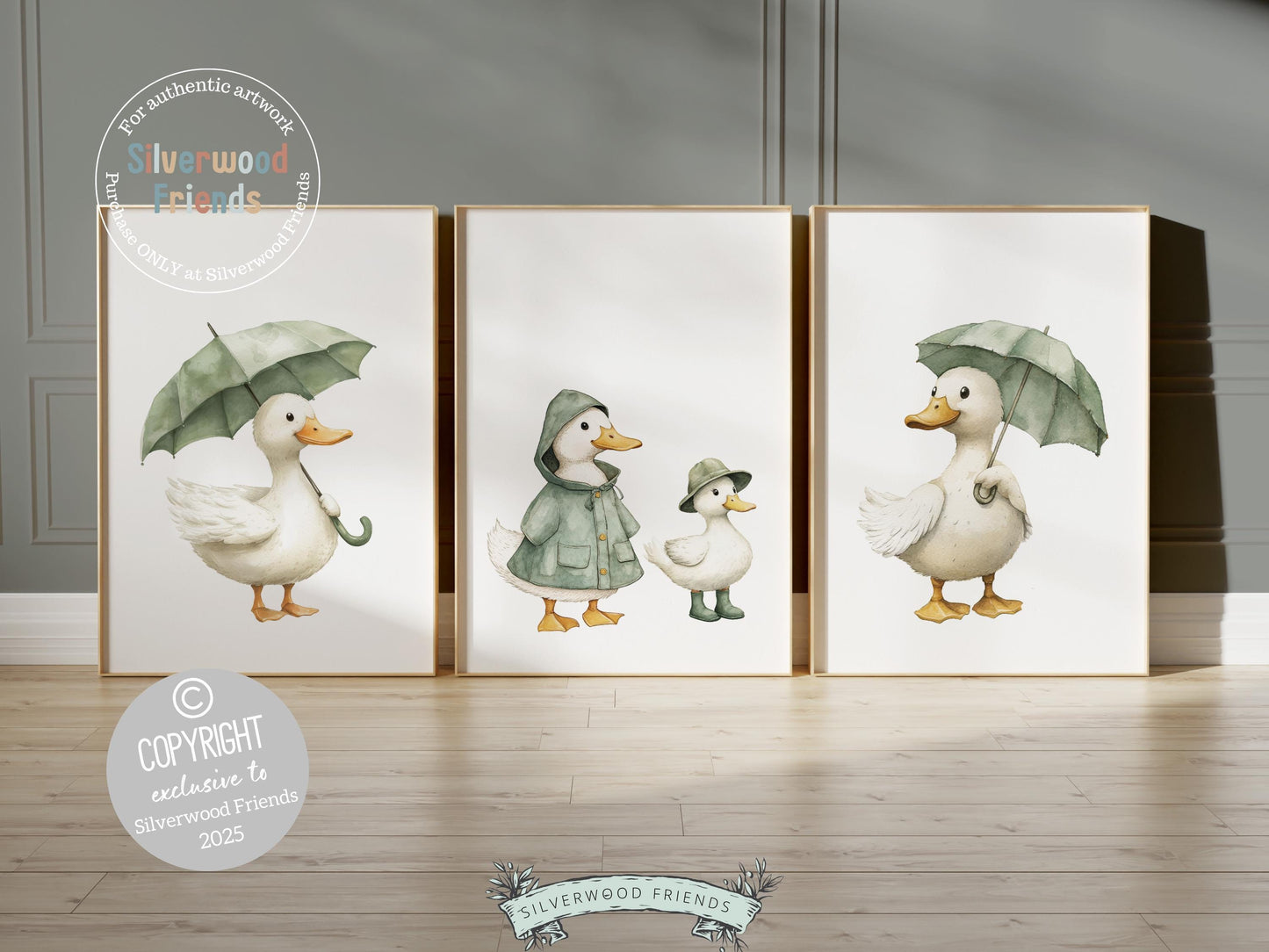 Set of 3 Duck Nursery Prints, Sage Green Duck Nursery Decor, Gender Neutral Duck Nursery Wall Art, Kids Farm Room Wall Decor Digital Print