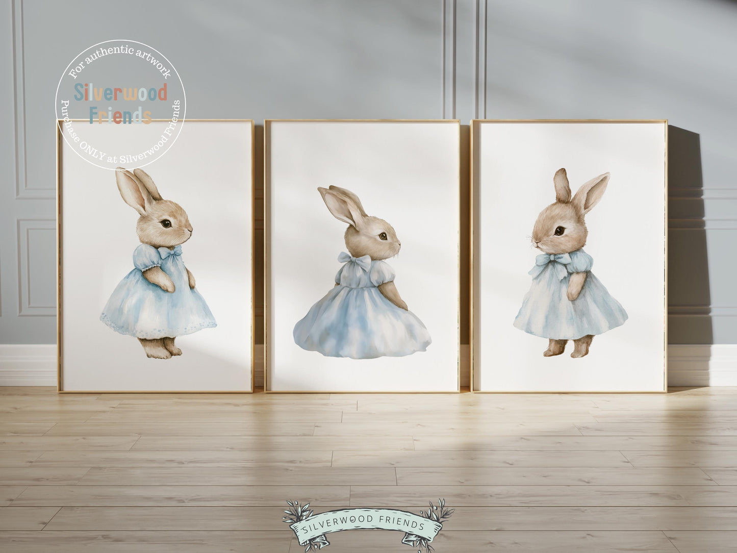 Bunny Nursery Prints, Baby Boy Blue Bunny Nursery Wall Art, Easter Printables, Gender Neutral Vintage Woodland Animal Nursery Digital Print
