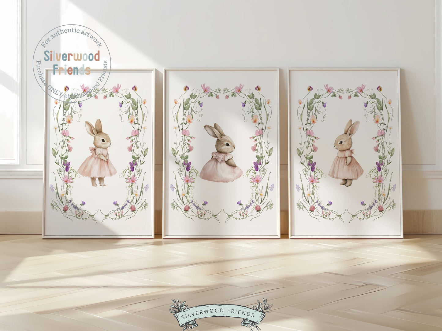 Bunny Nursery Prints, Floral Bunny Nursery Wall Art, Wildflower Nursery Decor, Girl Nursery Prints, Bunny Wildflower Nursery Digital Print