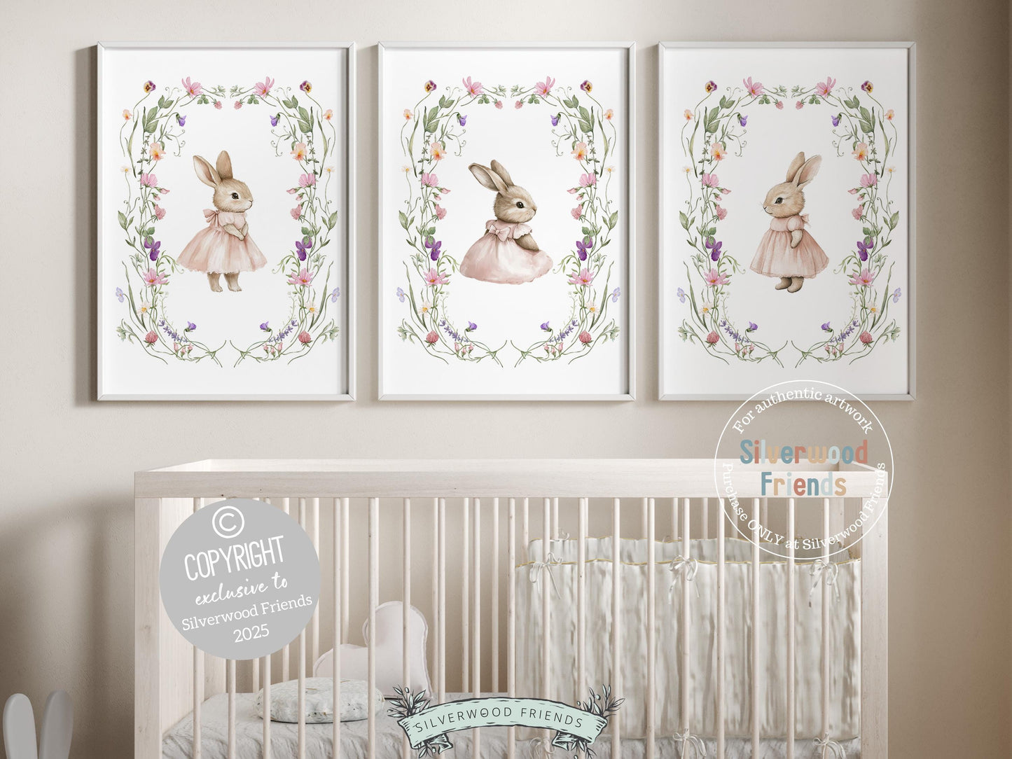 Our enchanting Bunny Nursery Prints, featuring whimsical watercolor bunnies nestled among delicate wildflowers, bring a touch of magic to your little girls woodland or wildflower-themed nursery. A charming and unique baby shower gift, perfect for creating a dreamy, nature-inspired space!
