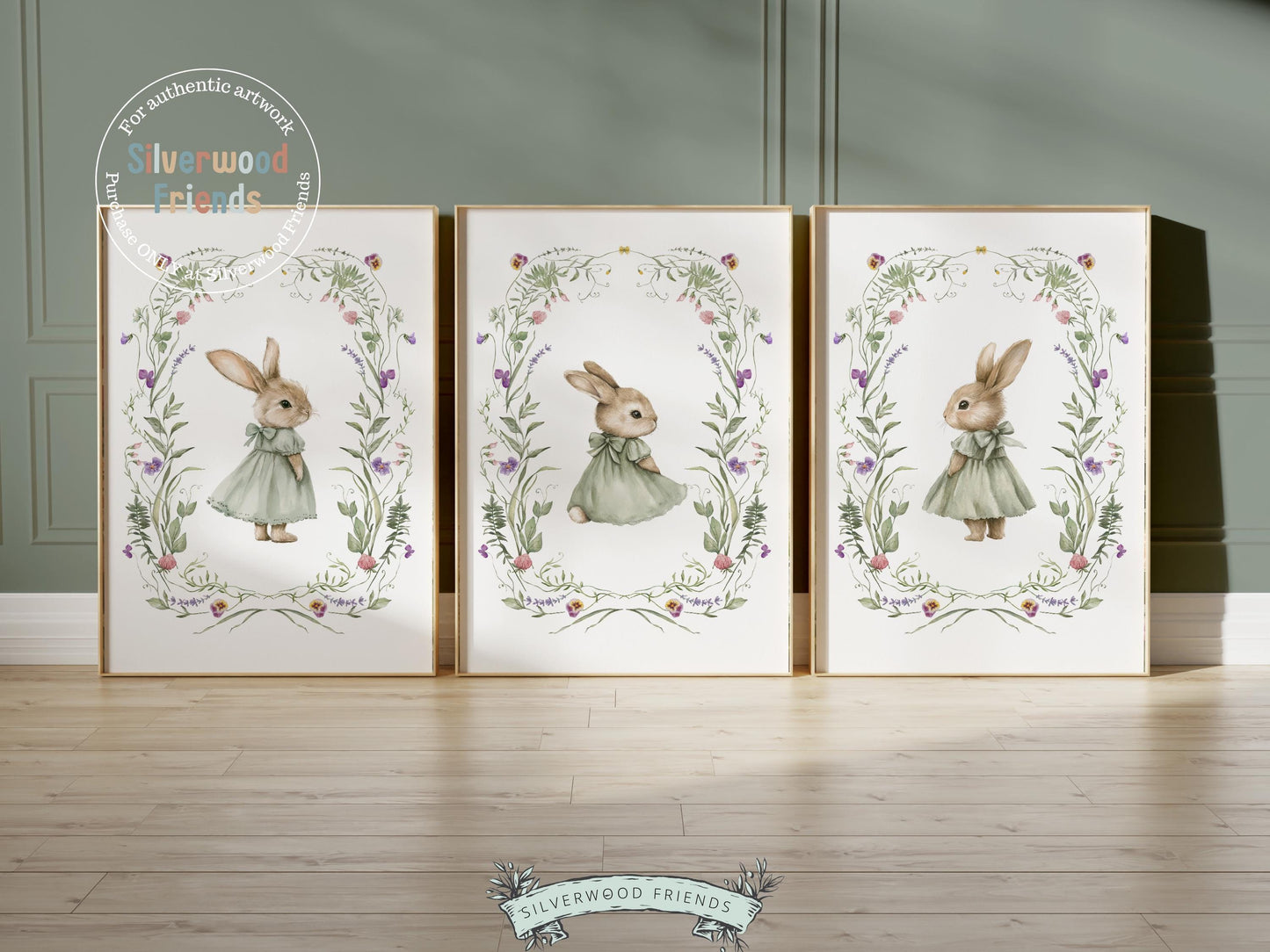 Bunny Nursery Prints, Floral Bunny Nursery Wall Art, Green Wildflower Nursery Decor, Girl Nursery Prints, Easter Printables Digital Print