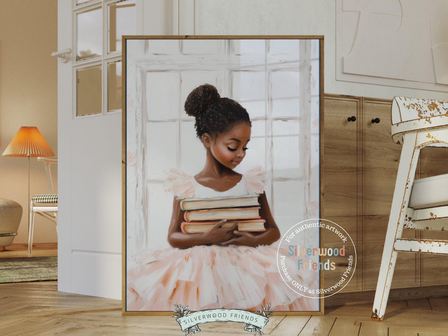 Ballet Nursery Print, African American Ballerina Nursery Decor, Black Ballerina Wall Art,Little Black Girl Reading Nursery Art Digital Print
