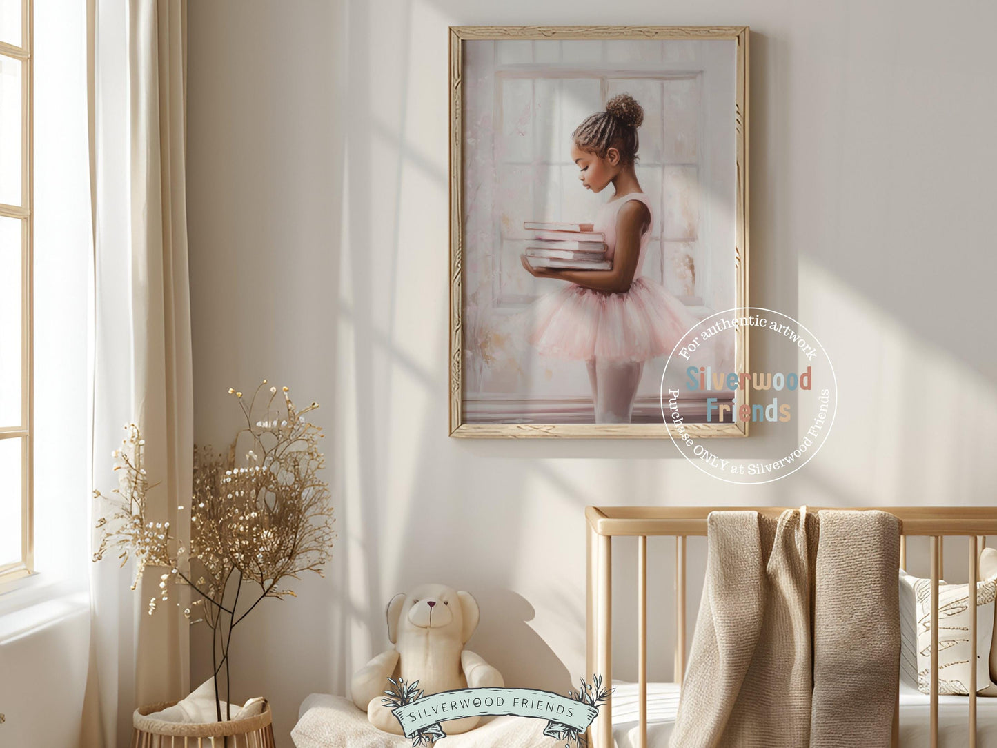 Ballet Nursery Print, African American Ballerina Nursery Decor, Black Ballerina Wall Art,Little Black Girl Reading Nursery Art Digital Print