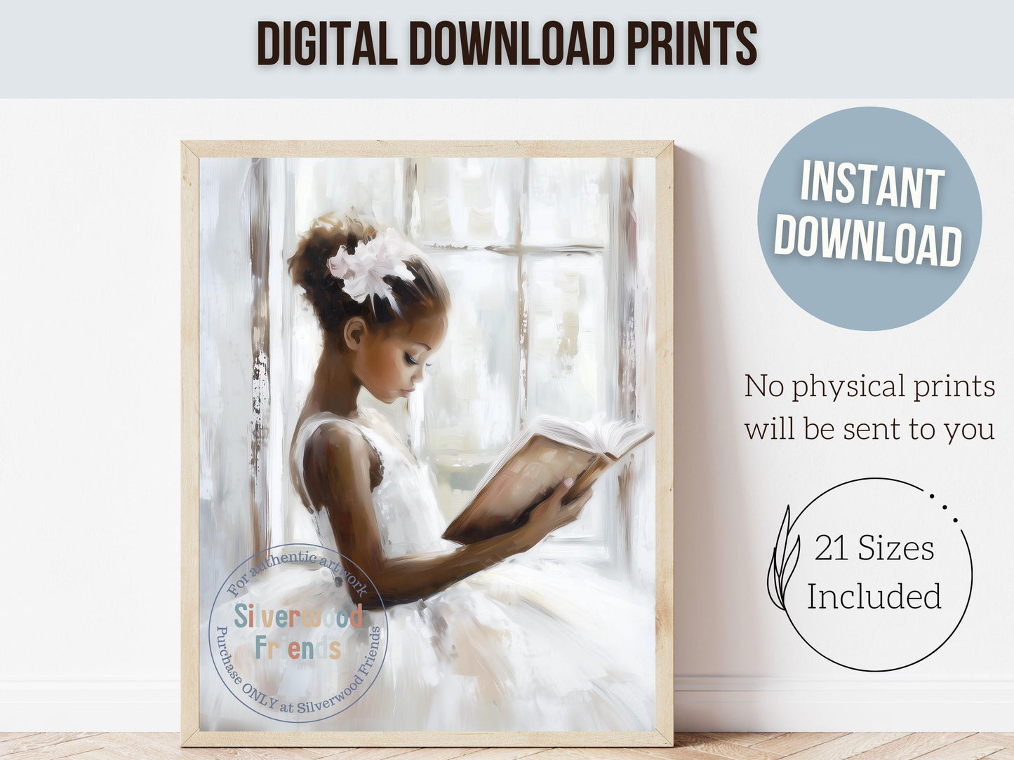Ballet Nursery Print, African American Ballerina Nursery Decor, Black Ballerina Wall Art Little Black Girl Reading Nursery Art Digital Print