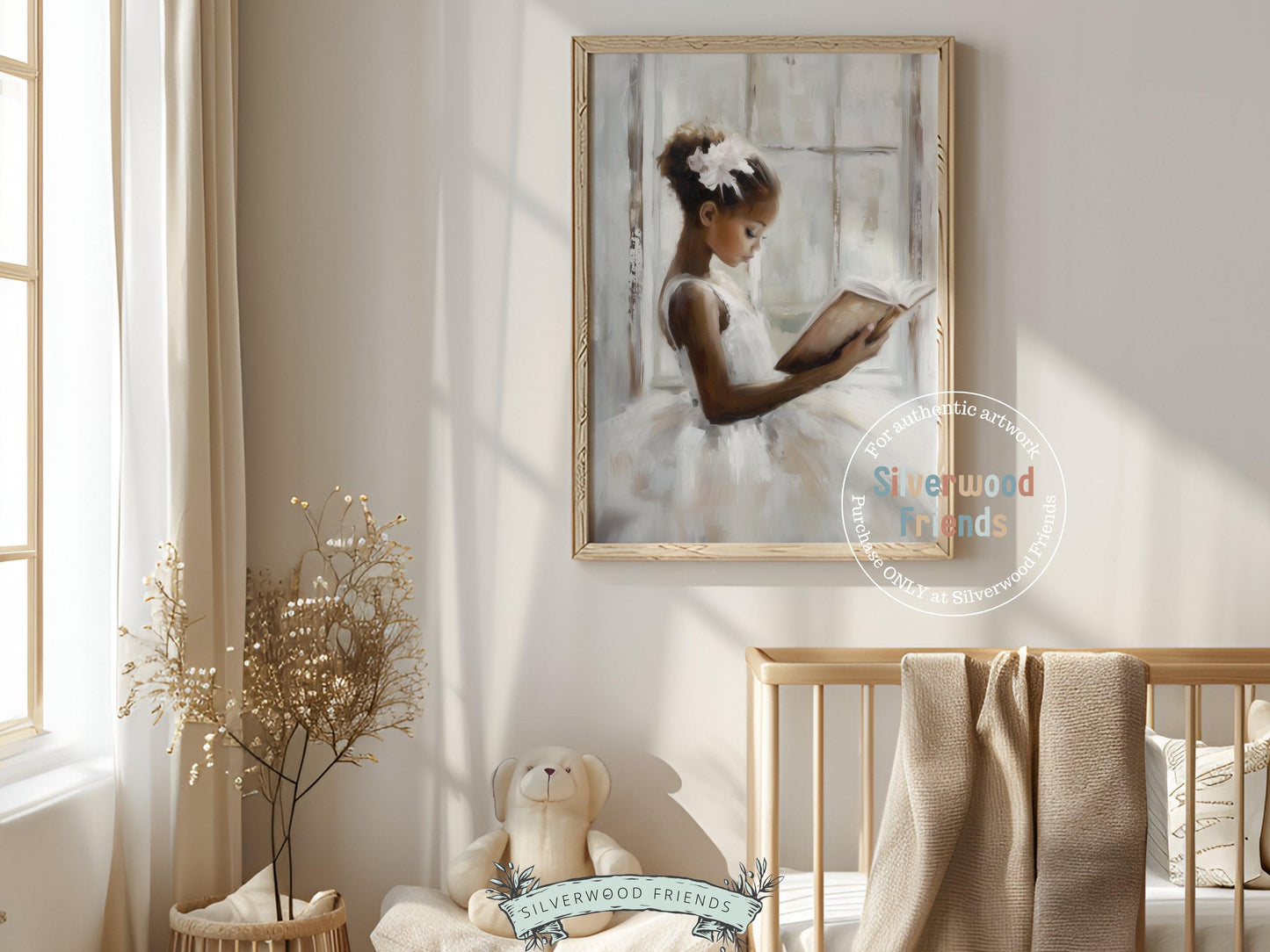 Ballet Nursery Print, African American Ballerina Nursery Decor, Black Ballerina Wall Art Little Black Girl Reading Nursery Art Digital Print