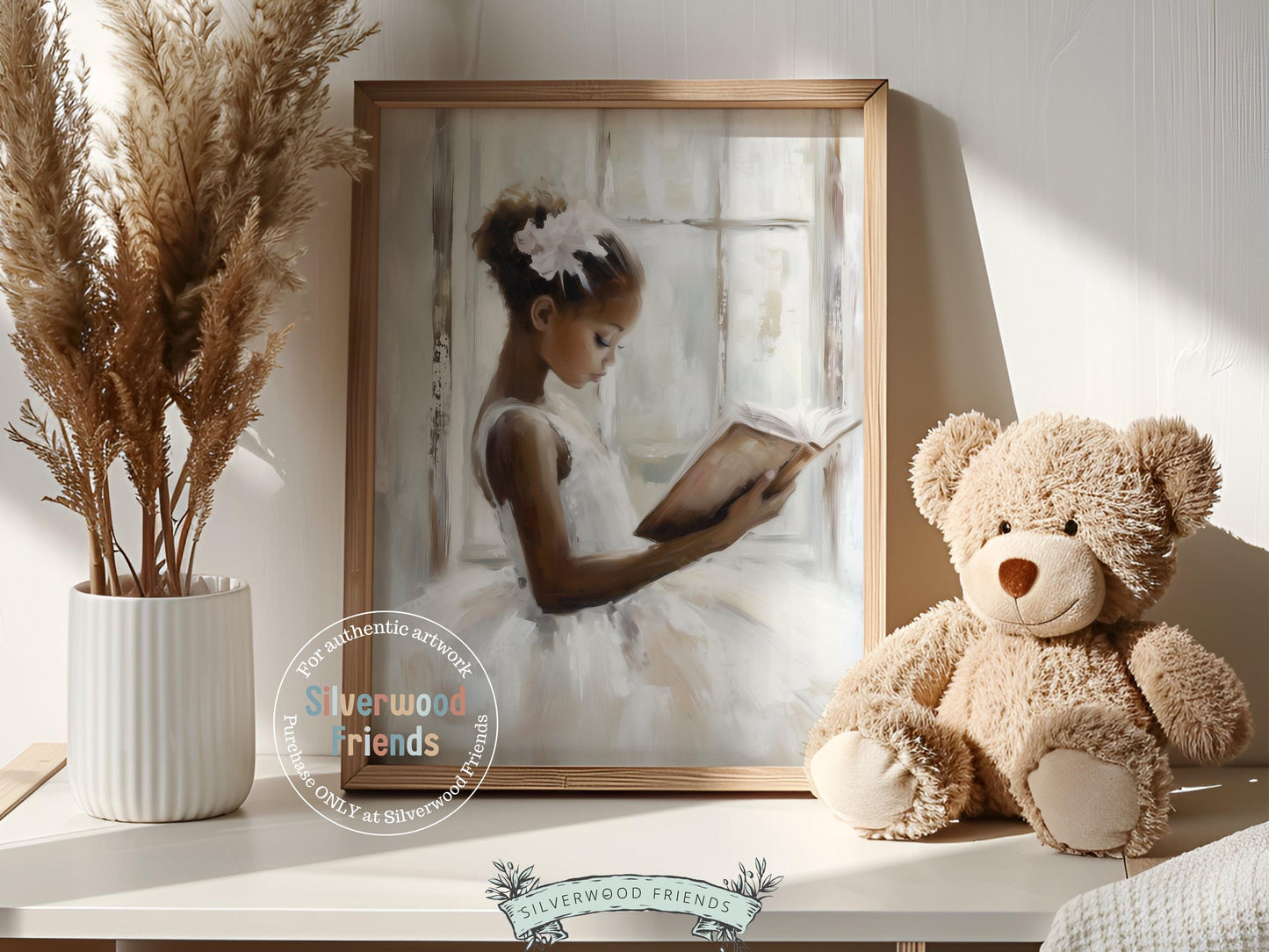 Ballet Nursery Print, African American Ballerina Nursery Decor, Black Ballerina Wall Art Little Black Girl Reading Nursery Art Digital Print