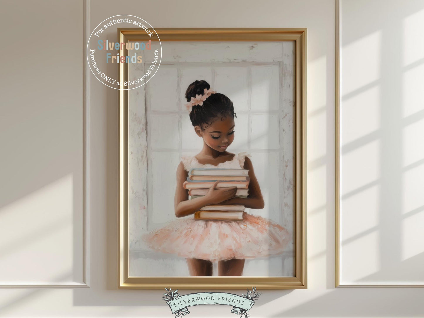 Bring charm and elegance to your baby girl’s space with our Ballet Nursery Print, showcasing an African American little ballerina in her tutu holding a stack of books. Perfect for ballet-themed or book-inspired rooms, this delightful artwork encourages imagination, learning, and a love for graceful movement.