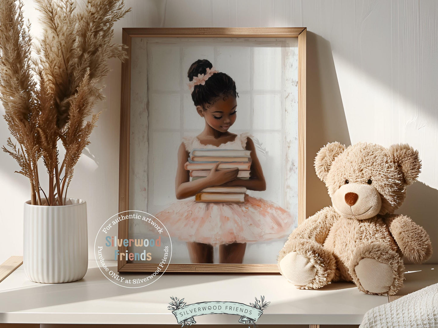 Ballet Nursery Print, African American Ballerina Nursery Decor, Little Black Girl Reading Nursery Art Black Ballerina Wall Art Digital Print