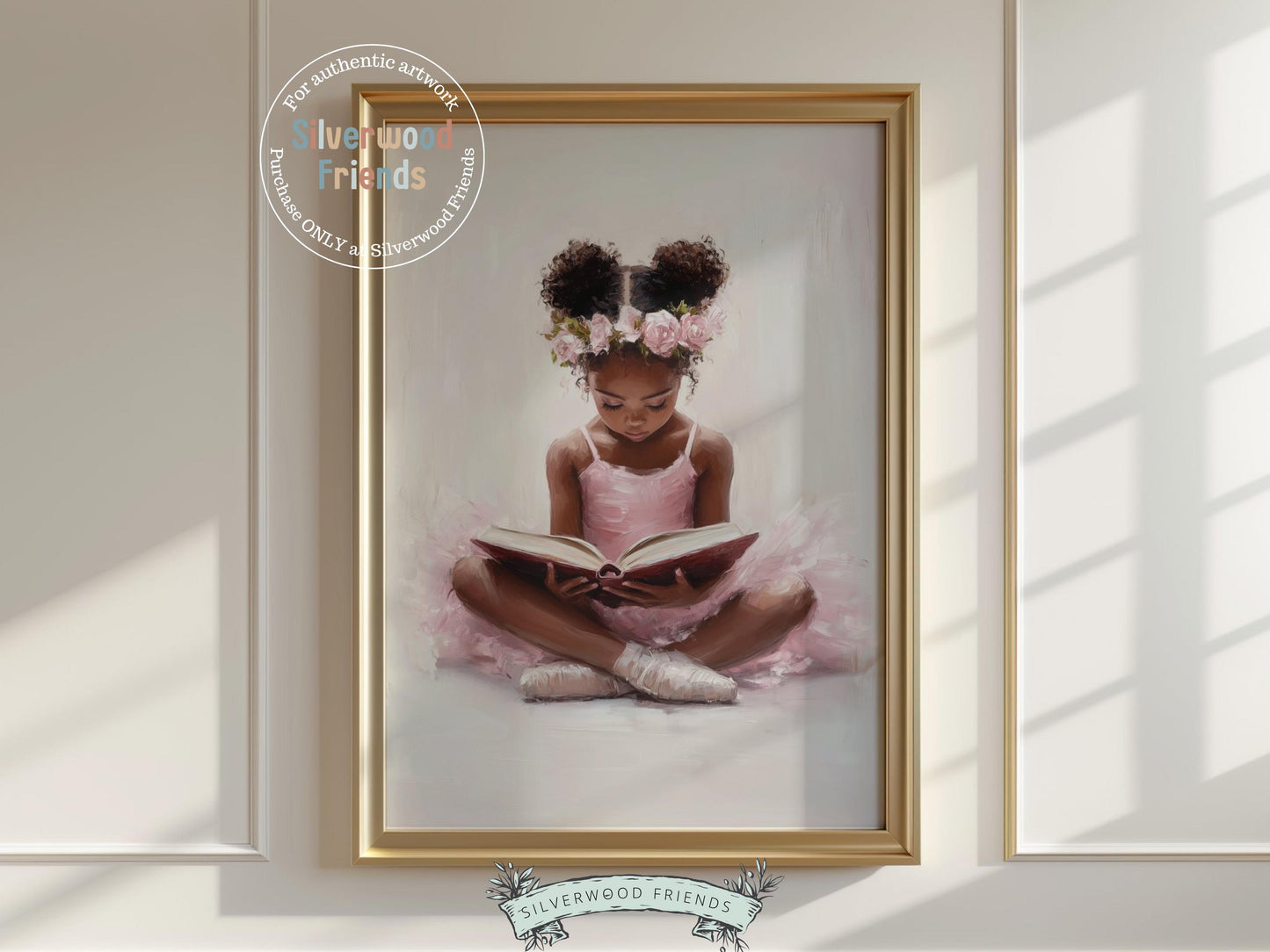 Ballet Nursery Print, African American Ballerina Nursery Decor, Black Ballerina Wall Art Decor, Little Black Girl Reading Art Digital Print
