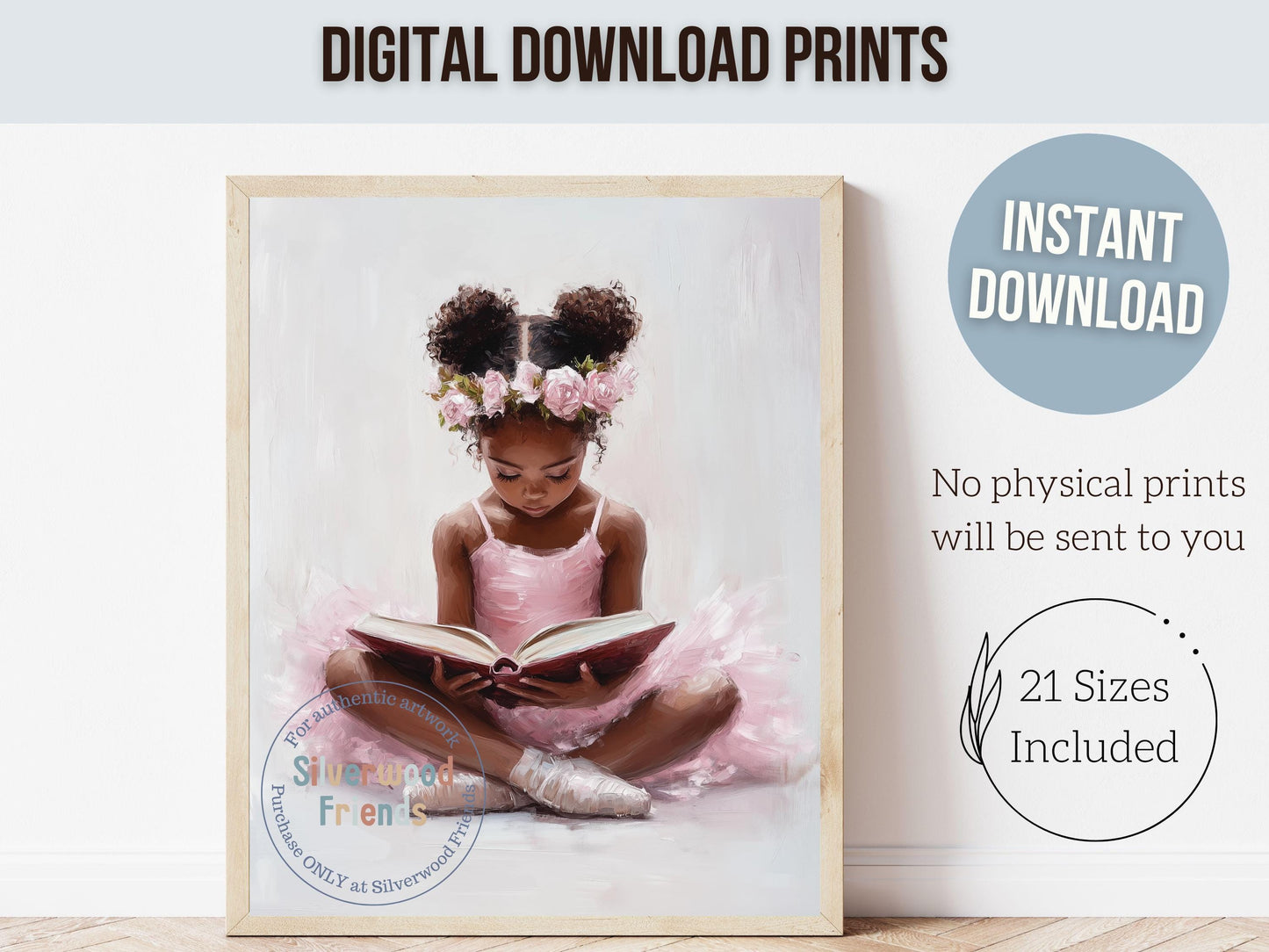 Ballet Nursery Print, African American Ballerina Nursery Decor, Black Ballerina Wall Art Decor, Little Black Girl Reading Art Digital Print