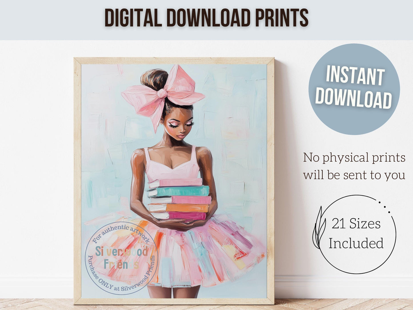 Ballet Nursery Print, African American Ballerina Bookish Wall Decor, Black Girl Reading Art, Black Ballerina Reading Wall Art Digital Print