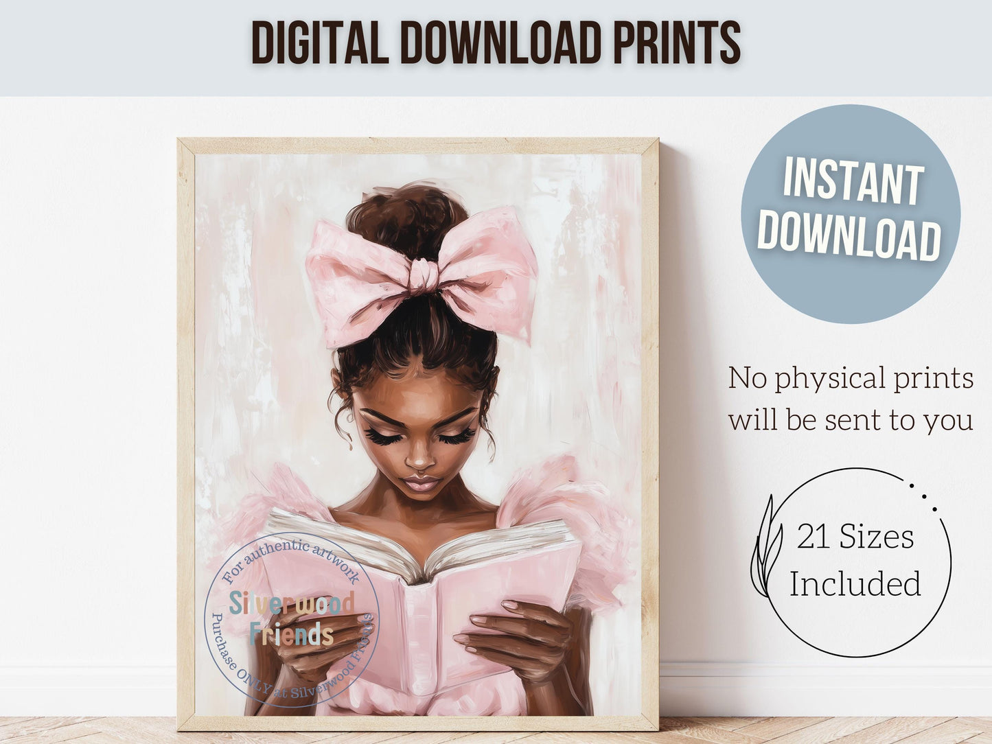 Ballet Nursery Print, African American Ballerina Bookish Wall Decor, Black Girl Reading Art, Black Ballerina Reading Wall Art Digital Print