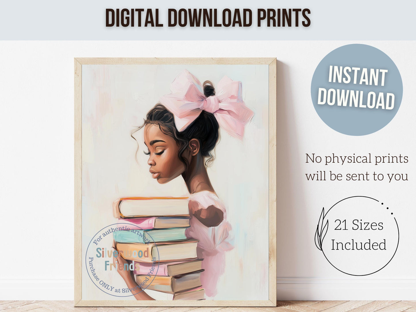 Ballet Nursery Print, African American Ballerina Bookish Wall Decor, Black Girl Reading Art, Black Ballerina Reading Wall Art Digital Print
