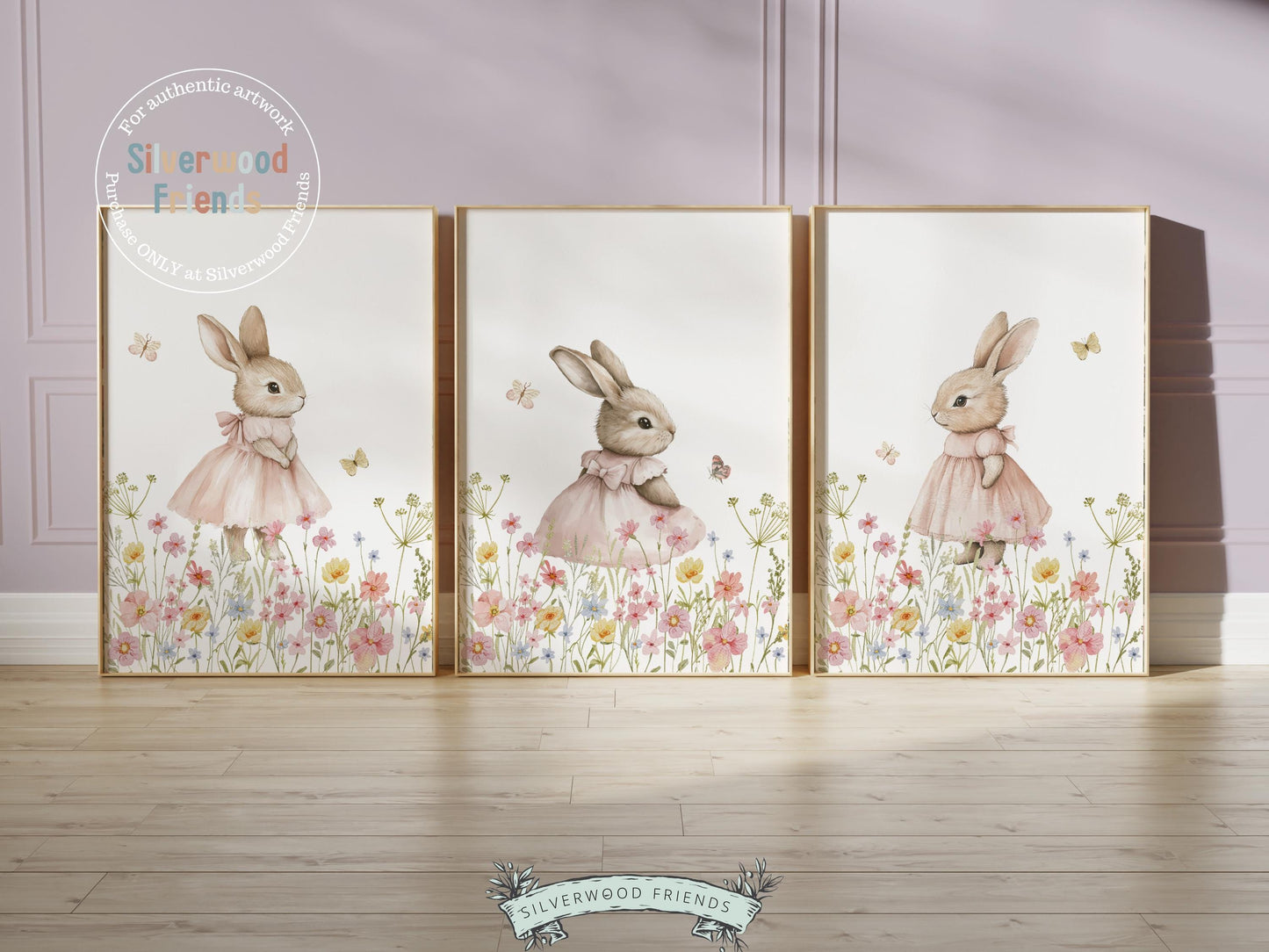 Bunny Nursery Prints, Floral Bunny Nursery Wall Art, Wildflower Nursery Decor, Girl Nursery Print, Spring Easter Bunny Nursery Digital Print