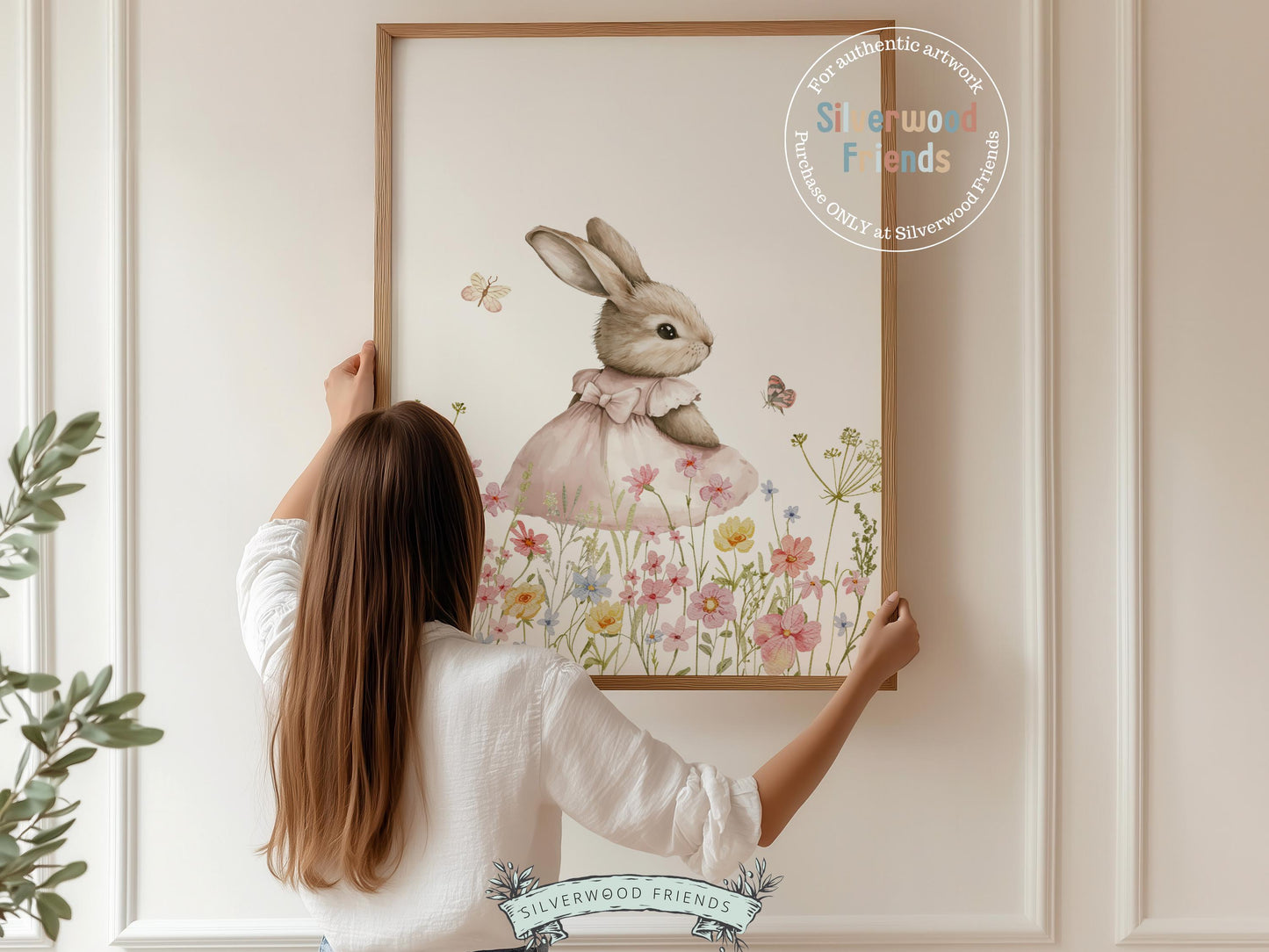 Bunny Nursery Prints, Floral Bunny Nursery Wall Art, Wildflower Nursery Decor, Girl Nursery Print, Spring Easter Bunny Nursery Digital Print