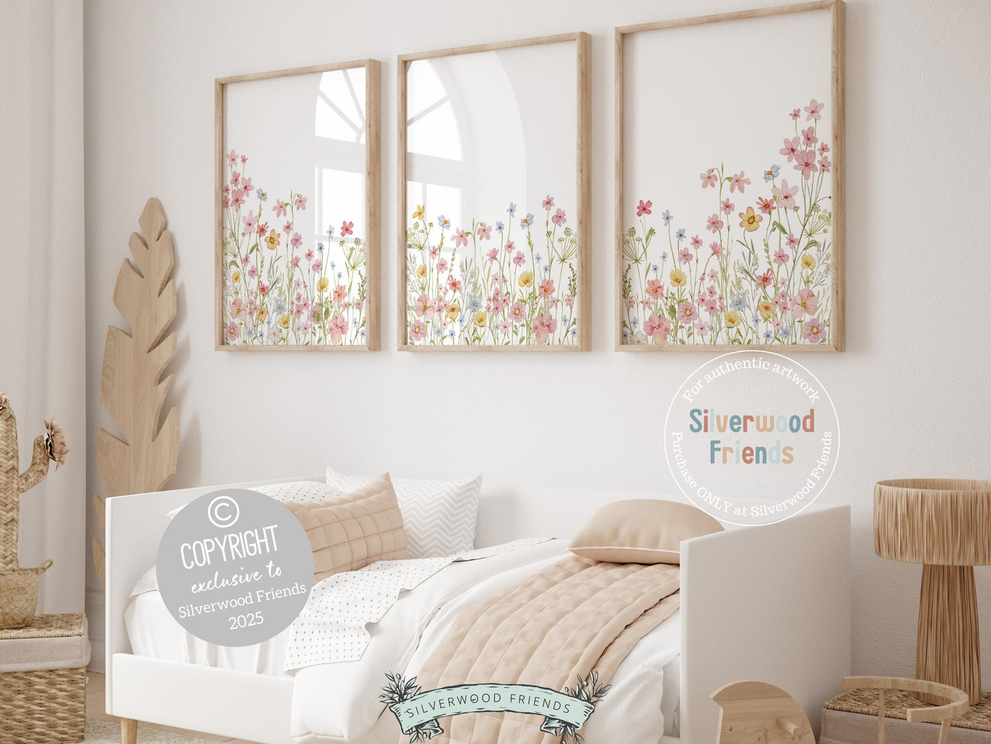 Wildflower Nursery Wall Art, Baby Girl Floral Nursery Prints, Baby Girl Pink Floral Nursery Decor, Wild Flower Field Scape Digital Prints