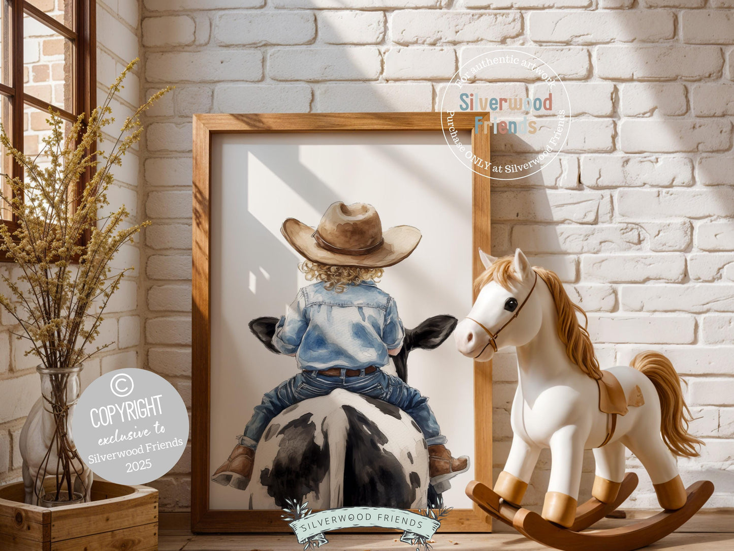 Cowboy Nursery Print, Cow Nursery Decor, Baby Boys Western Nursery Decor, Little Boy Cowboy Horse Riding Cow Nursery Wall Art Digital Print