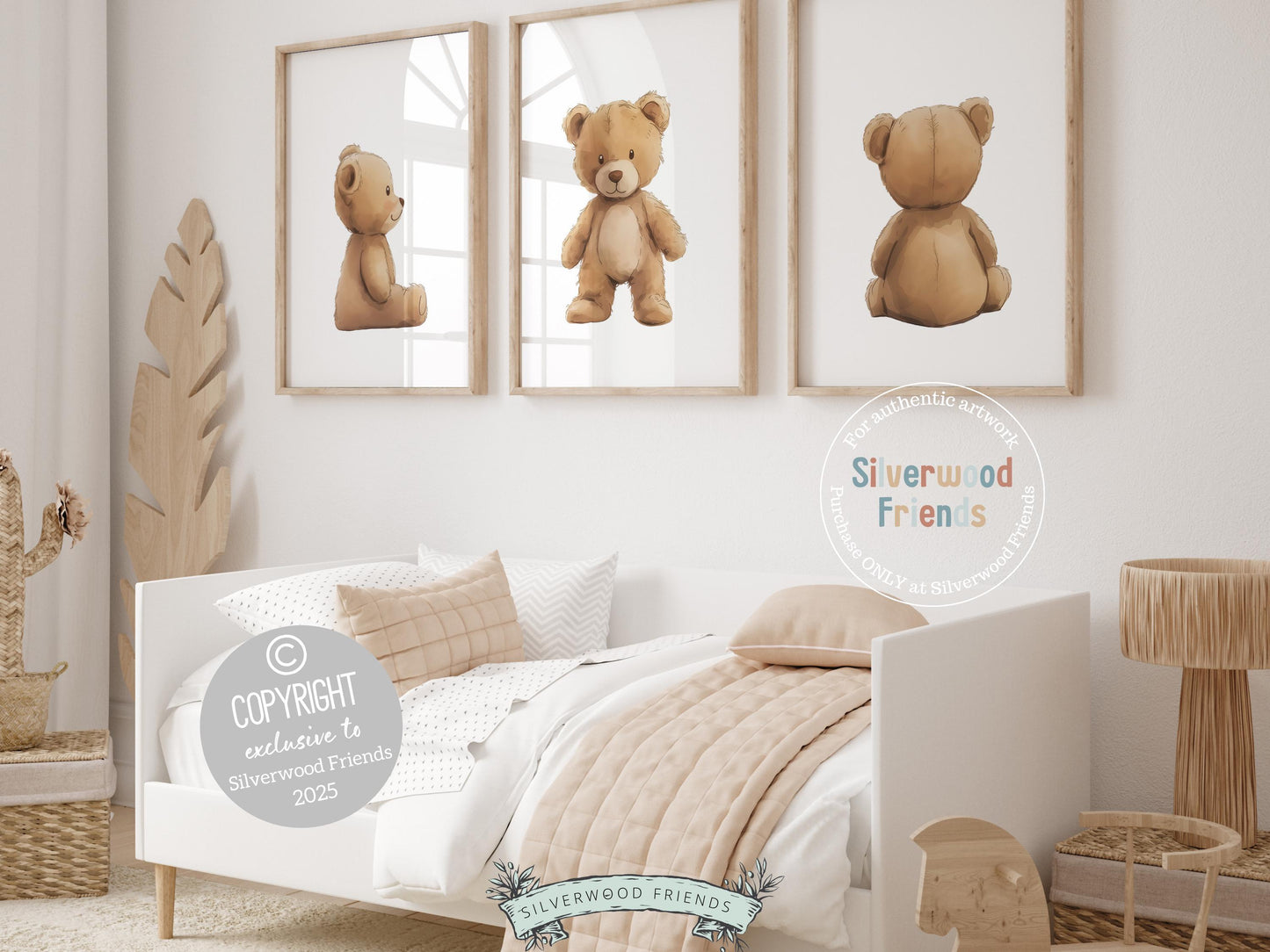 Our delightful minimalist Set of 3 Teddy Bear Nursery Prints features adorable minimalist brown teddy bears. Perfect for your baby bear nursery decor or woodland nursery decor and also makes a unique gender neutral baby shower gift.