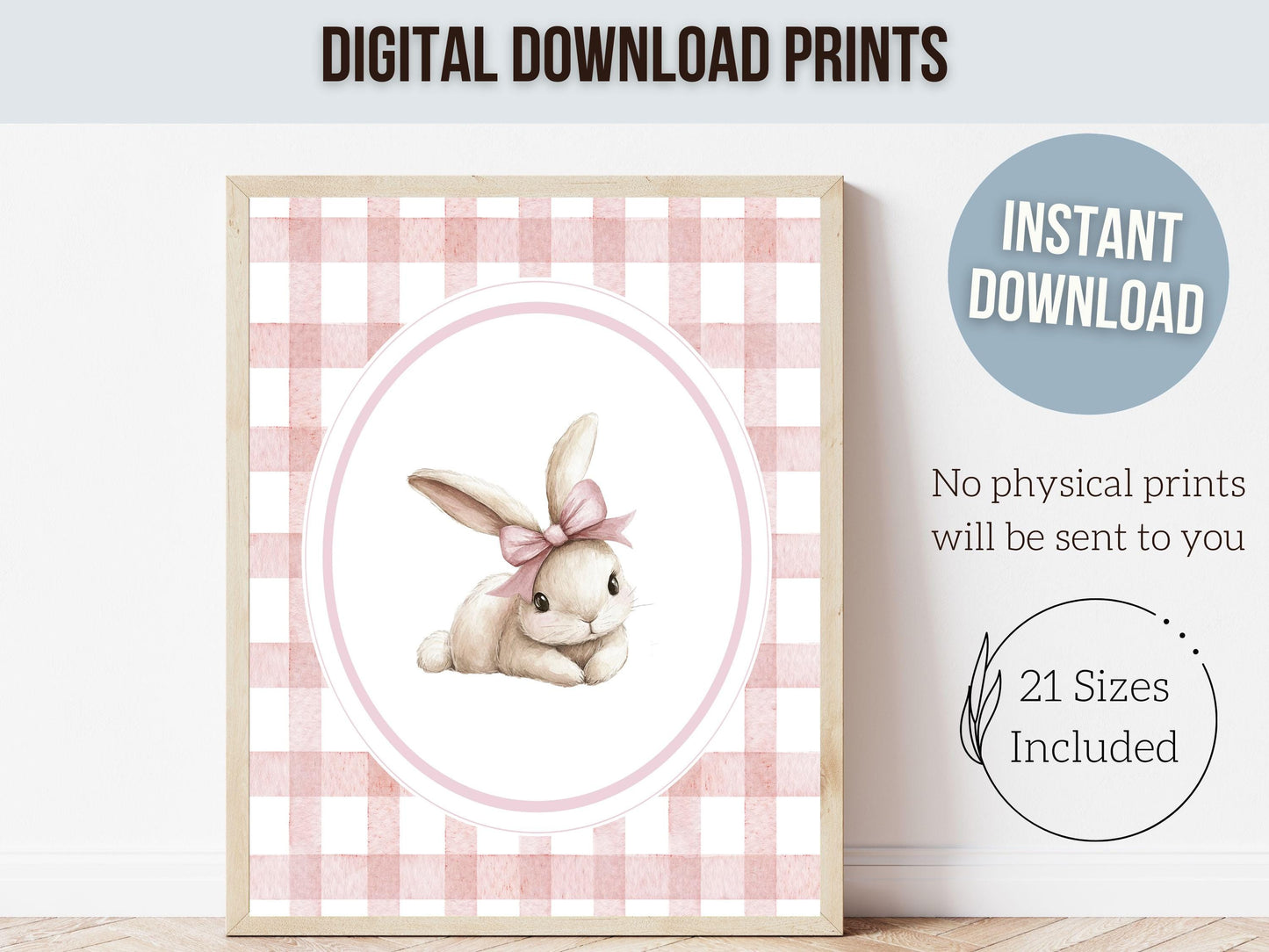 Bunny Nursery Prints, Baby Girl Pink Bunny Nursery Wall Art, Woodland Nursery Decor, Girl Nursery Print, Easter Spring Nursery Digital Print