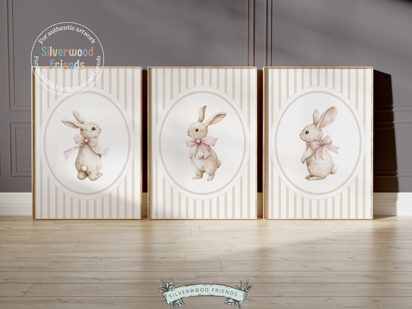 Bunny Rabbit Nursery Prints, Baby Girl Pink Beige Woodland Bunny Nursery Decor, Girl Nursery Wall Art, Easter Bunny Printables Digital Print