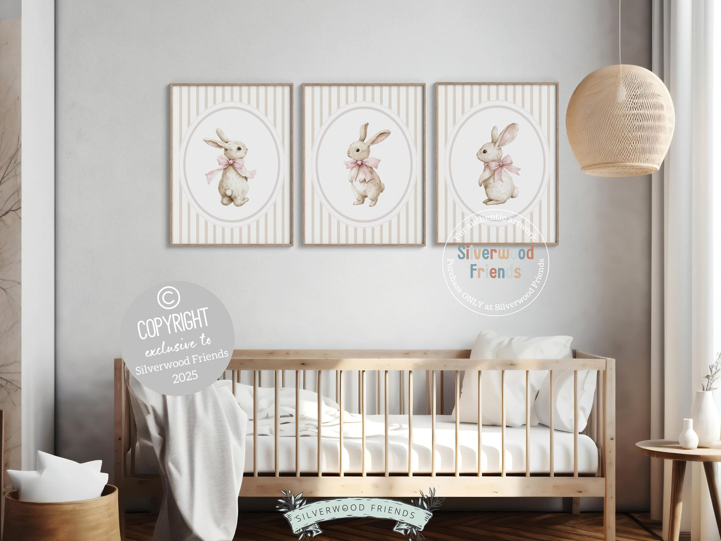 Bunny Rabbit Nursery Prints, Baby Girl Pink Beige Woodland Bunny Nursery Decor, Girl Nursery Wall Art, Easter Bunny Printables Digital Print