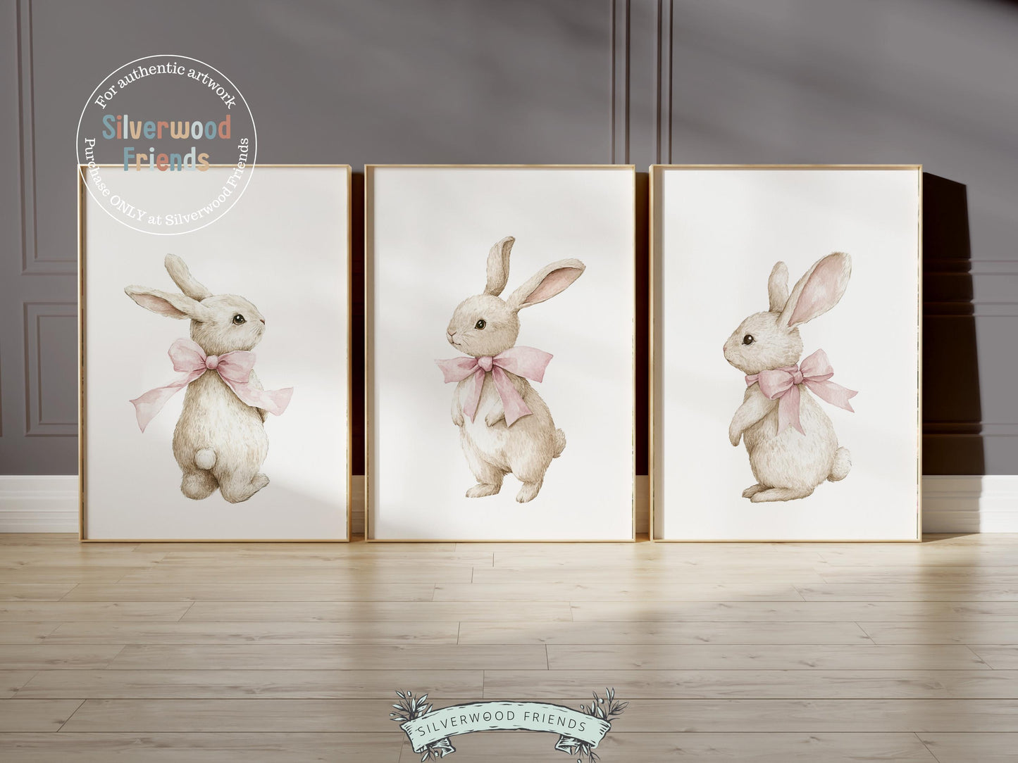 Bunny Nursery Prints, Baby Girl Pink Beige Woodland Bunny Rabbit Nursery Decor, Girl Nursery Wall Art, Kids Easter Bunny Decor Digital Print