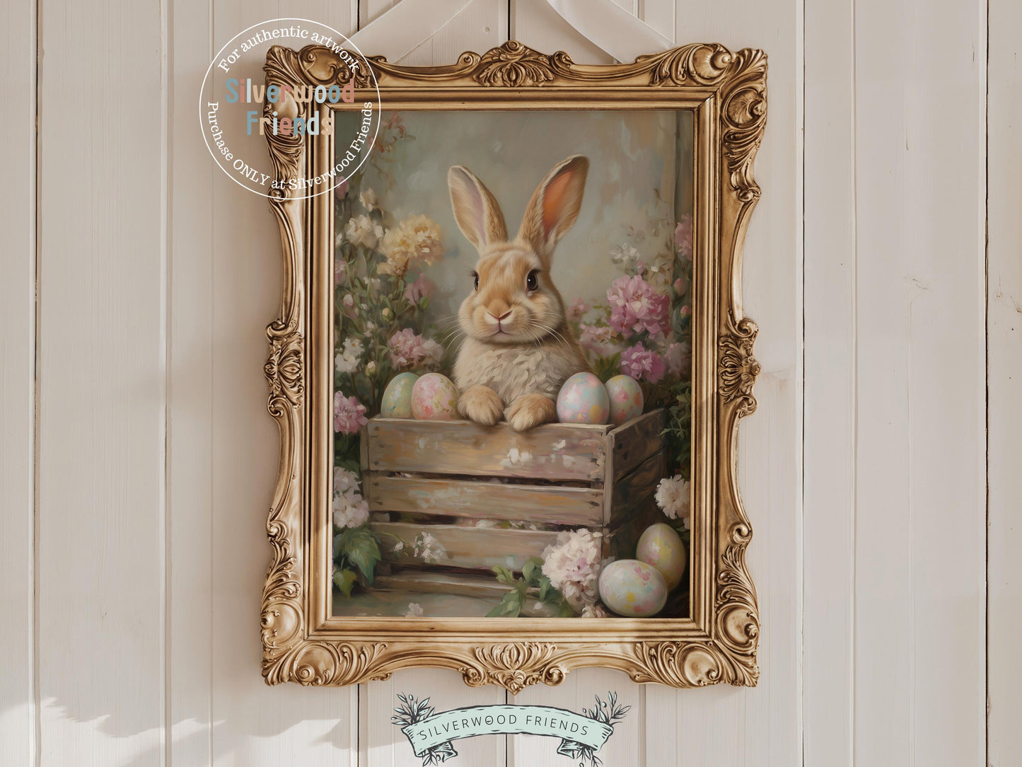 Easter Bunny Print, Easter Decor, Woodland Bunny Nursery Decor, Spring Farmhouse Wall Decor, Cottagecore Decor, Easter Eggs Digital Print