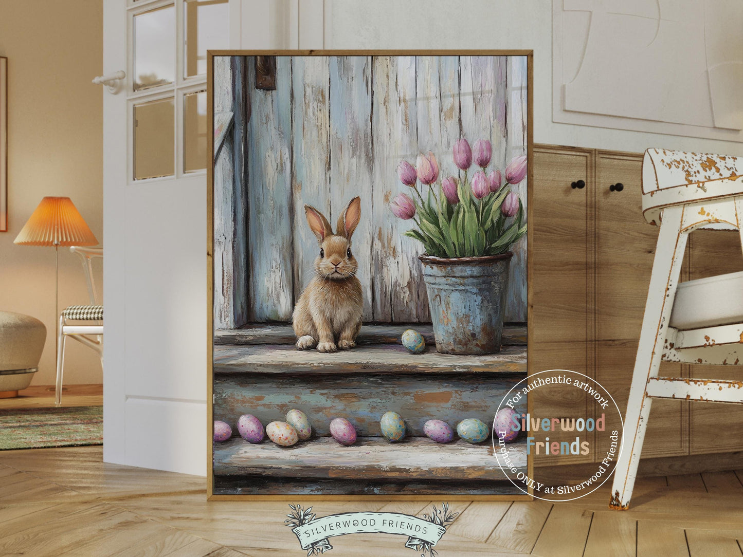 Easter Bunny Print, Easter Decor, Woodland Bunny Nursery Decor, Spring Farmhouse Wall Decor, Cottagecore Decor, Easter Eggs Digital Print