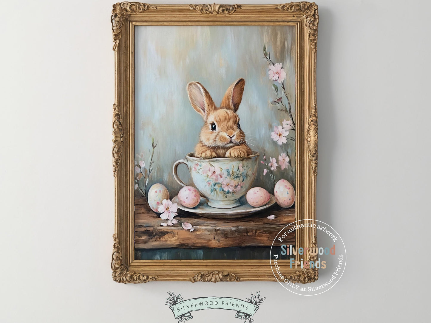 Easter Bunny Print, Easter Decor, Woodland Bunny Nursery Decor, Spring Farmhouse Wall Decor, Cottagecore Decor, Easter Eggs Digital Print