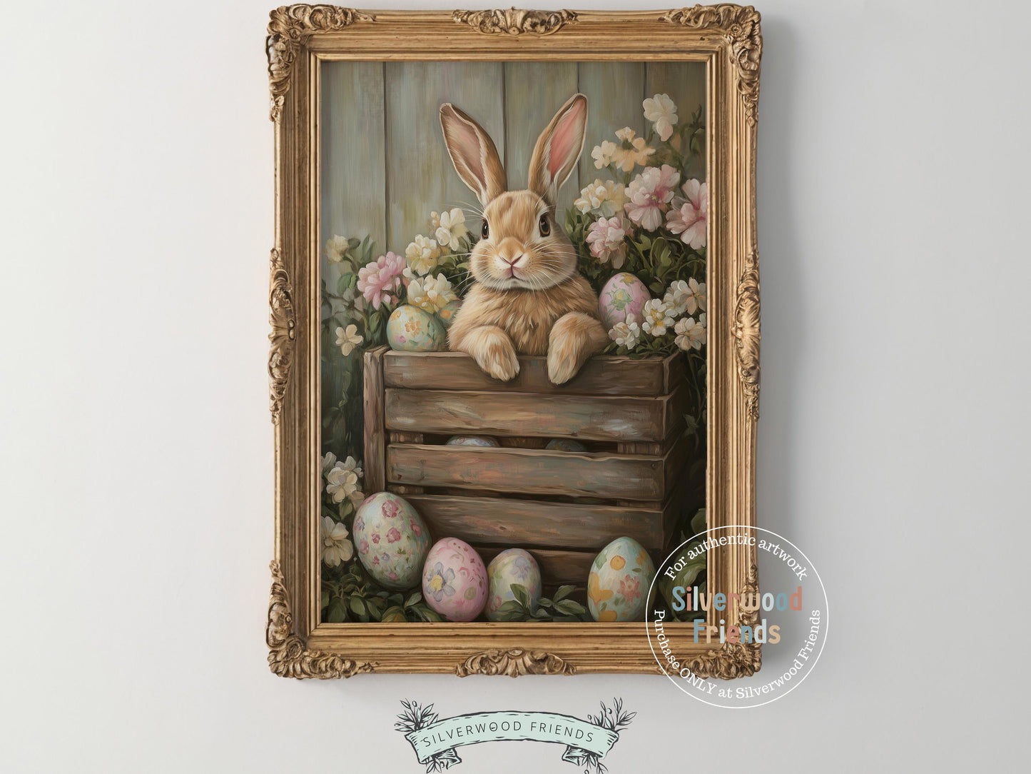 Easter Bunny Print, Easter Decor, Woodland Bunny Nursery Decor, Spring Farmhouse Wall Decor, Cottagecore Decor, Easter Eggs Digital Print
