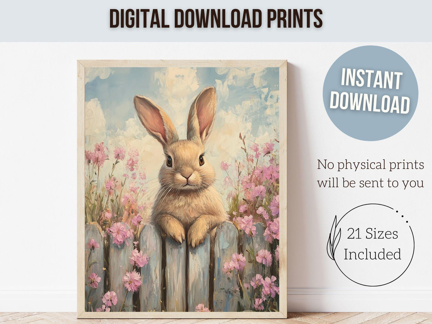 Wildflower Bunny Print, Floral Bunny Nursery Wall Art, Woodland Wildflower Nursery Decor, Spring Farmhouse Easter Wall Decor Digital Print