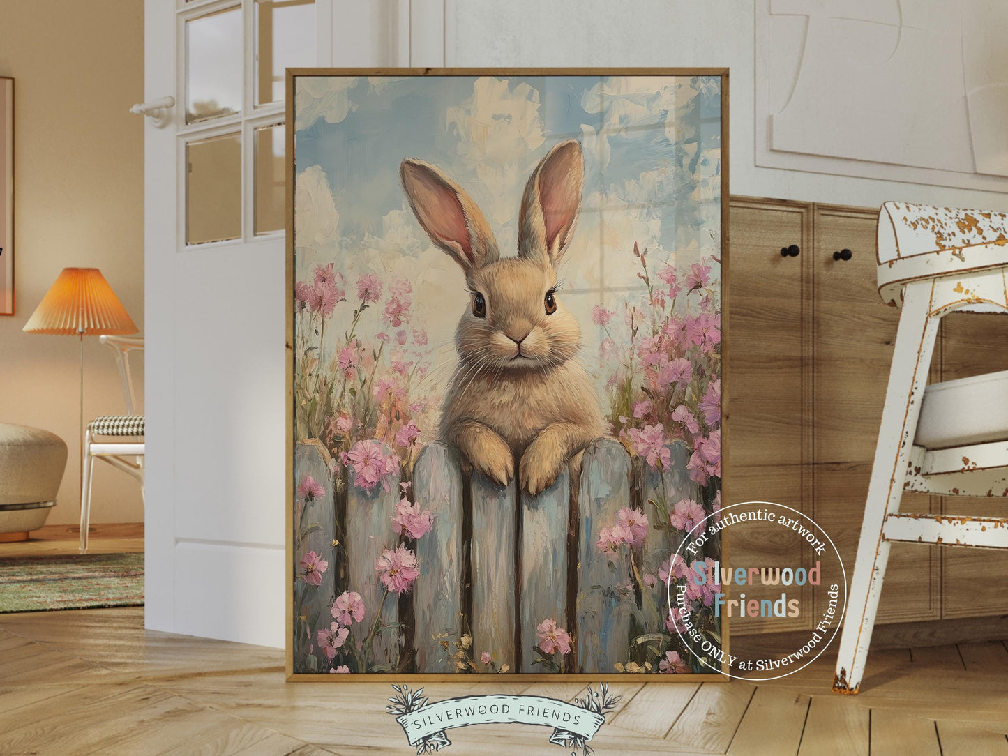 Wildflower Bunny Print, Floral Bunny Nursery Wall Art, Woodland Wildflower Nursery Decor, Spring Farmhouse Easter Wall Decor Digital Print