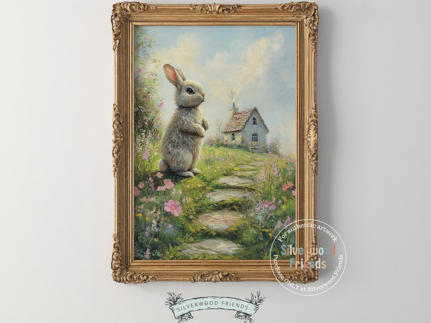 Wildflower Bunny Print, Whimsical Easter Decor, Floral Woodland Bunny Nursery Decor, Kids Spring Woodland Farmhouse Wall Decor Digital Print