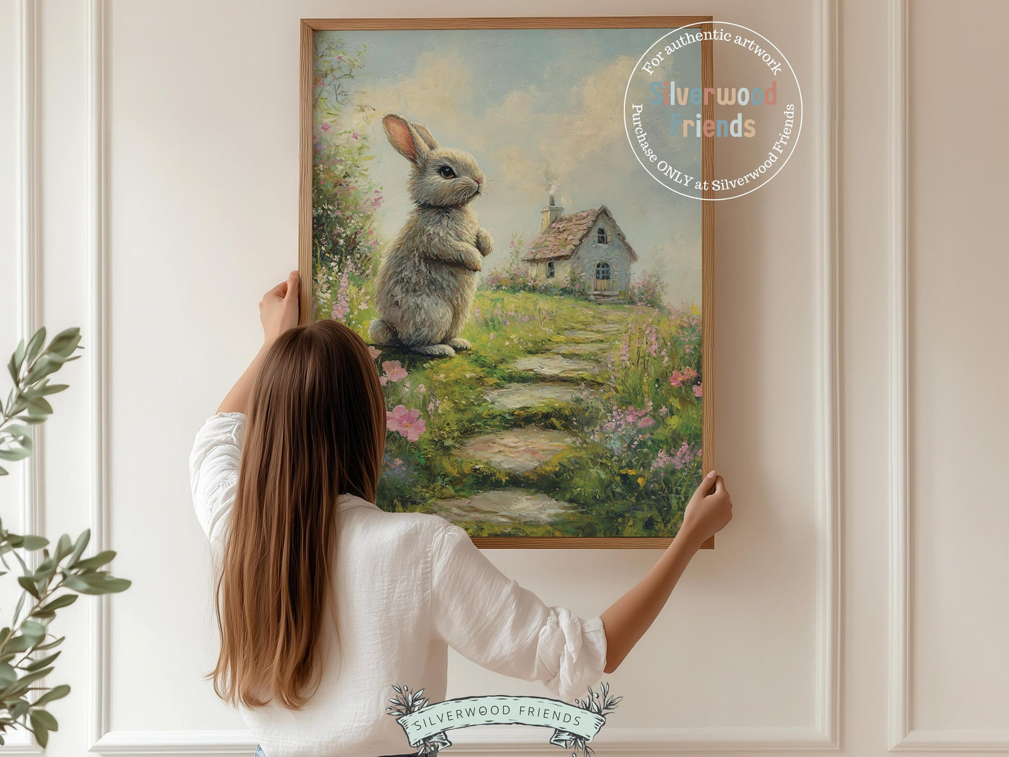 Wildflower Bunny Print, Whimsical Easter Decor, Floral Woodland Bunny Nursery Decor, Kids Spring Woodland Farmhouse Wall Decor Digital Print