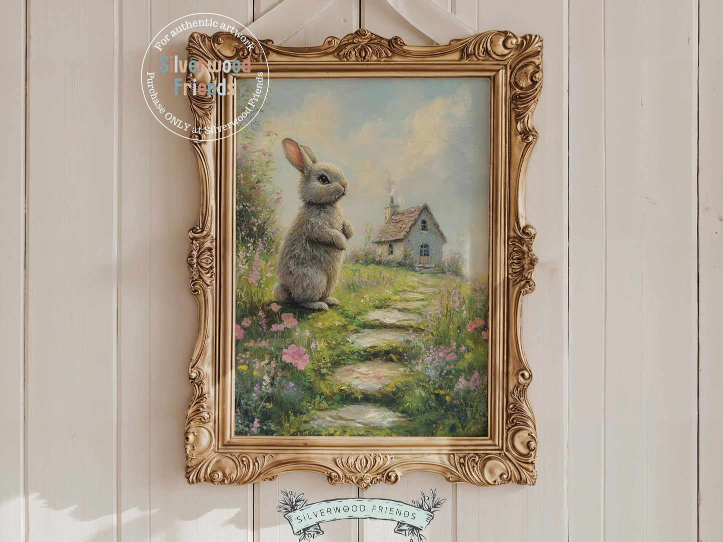 Wildflower Bunny Print, Whimsical Easter Decor, Floral Woodland Bunny Nursery Decor, Kids Spring Woodland Farmhouse Wall Decor Digital Print