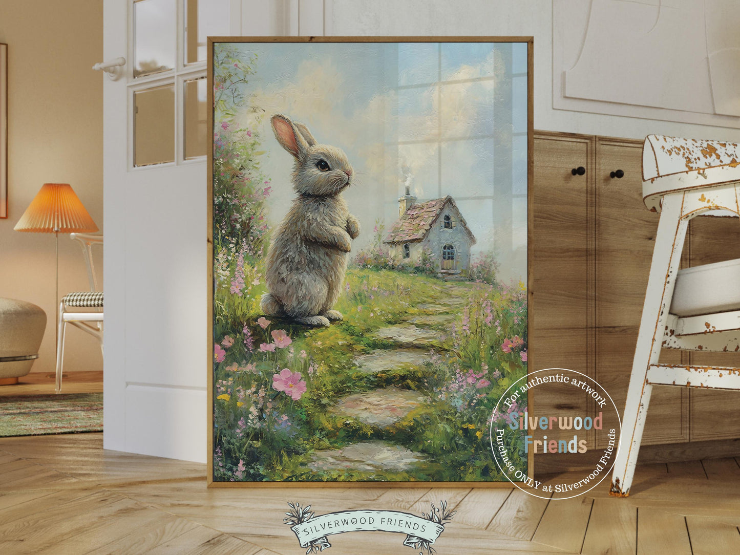 Wildflower Bunny Print, Whimsical Easter Decor, Floral Woodland Bunny Nursery Decor, Kids Spring Woodland Farmhouse Wall Decor Digital Print